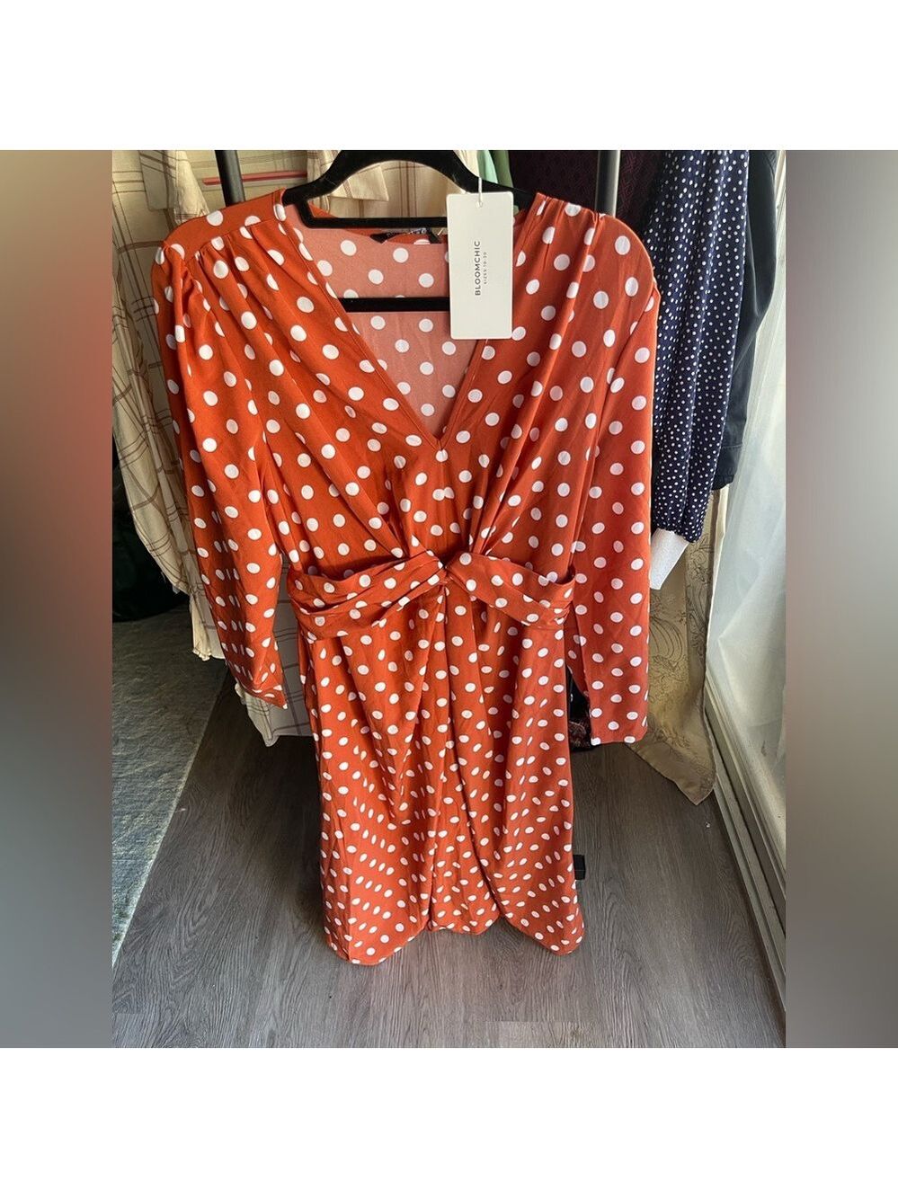 BloomChic Orange Polka Dot Long Sleeve Dress